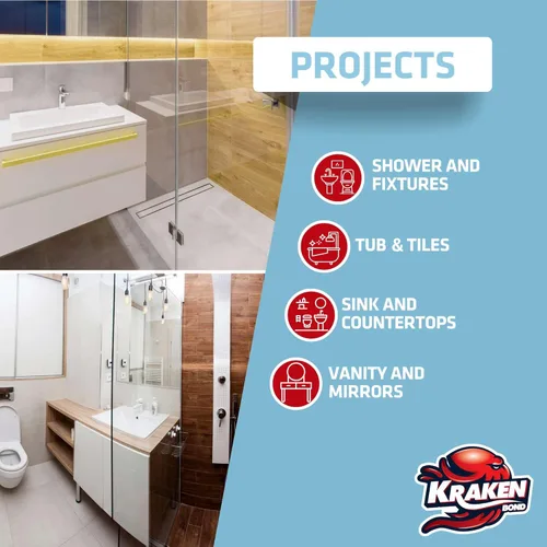 Miniatura 2 de Kraken Bond Calafateo de silicona de alta calidad para cocina y baño, color blanco, (2 x 10.1 onzas líquidas) RTV de silicona blanca impermeable