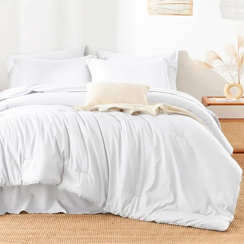 Miniatura 7 de Juego de edredón blanco queen, 7 piezas cama en una bolsa, juego ligero de ropa de cama queen, juego de 7 piezas para todas las estaciones, suave
