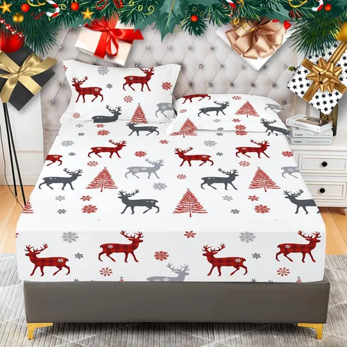 Miniatura 13 de YIYEA Sábana bajera con estampado floral y funda de almohada, sábana bajera ajustada de microfibra cepillada doble premium, bolsillo profundo de 16