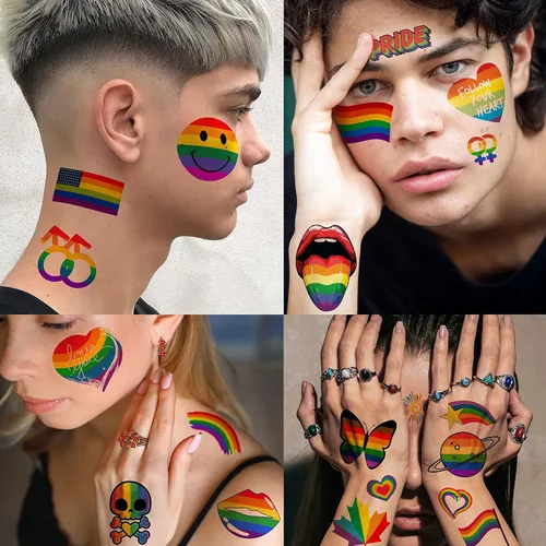 Miniatura 7 de Más de 132 tatuajes temporales de orgullo gay LGBT para mujeres, hombres y adultos, tatuajes temporales de arco iris temporales, calcomanías