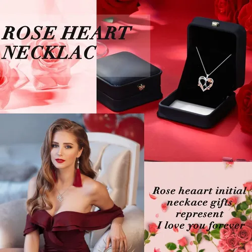 Miniatura 6 de Iefil Regalos para el día de la madre, collar de plata de ley 925 con inicial de corazón rosa para mujer, collar con dije de letra de corazón