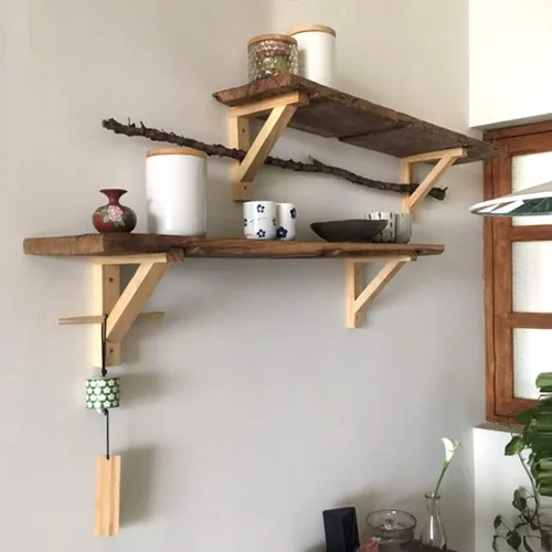 Miniatura 6 de Soportes flotantes triangulares de madera maciza, soporte de ángulo recto grueso para estantes de carga, soportes de estantería de decoración