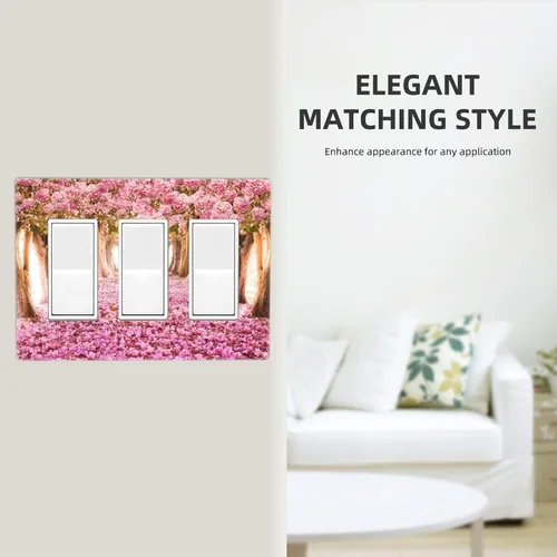 Miniatura 671 de Cubiertas de placa de pared de 3 gang con interruptor de luz de triple palanca, en negro y dorado con esplendor de oro rosa, estampado floral