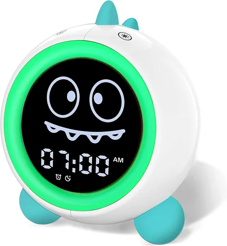 Reloj despertador para niños, reloj de entrenamiento para dormir con luces nocturnas, máquina de sonido, reloj despertador de dinosaurio para niños,