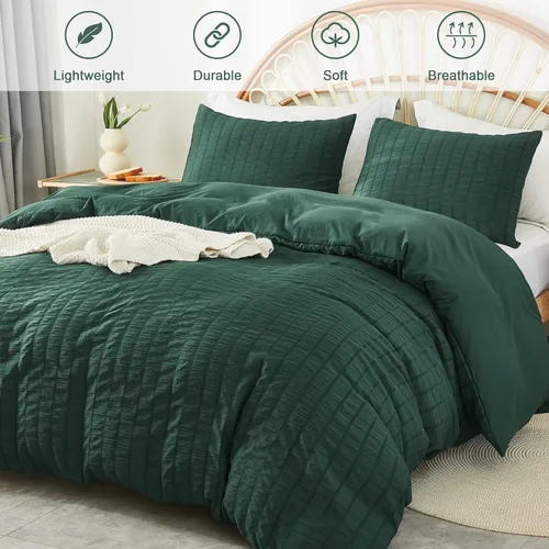Miniatura 2 de AveLom - Juego de funda de edredón de 3 piezas, 1 funda de edredón y 2 fundas de almohada, microfibra milrayas suave, cremallera y lazos en Verde