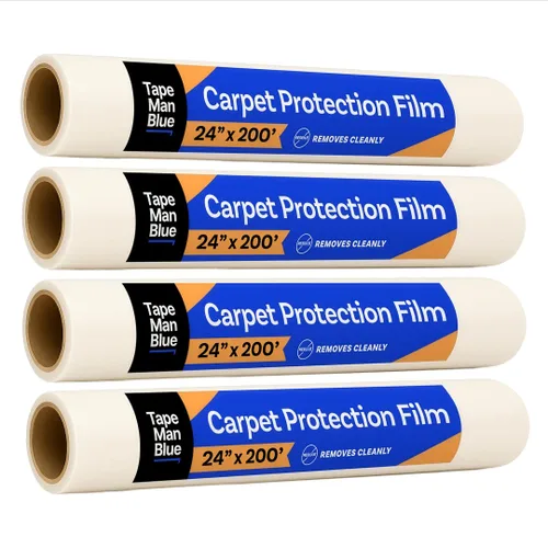 Miniatura 9 de TapeManBlue Rollo de película protectora de alfombra de 24 pulgadas x 200 pies, película protectora de plástico autoadhesiva para alfombras