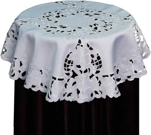 Miniatura 4 de Creative Linens Camino de mesa floral bordado 15x35 Oval Dresser Scarf Blanco
