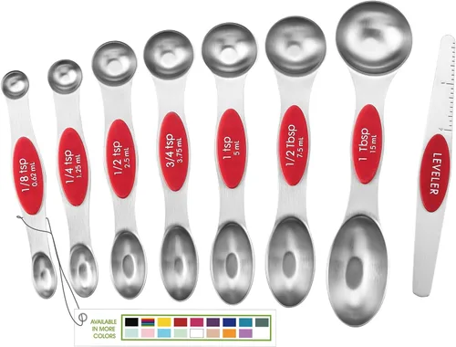 Miniatura 21 de Spring Chef Juego de 8 cucharas magnéticas de medición de acero inoxidable con nivelador, juego de cucharaditas y cucharas de mesa de doble cara
