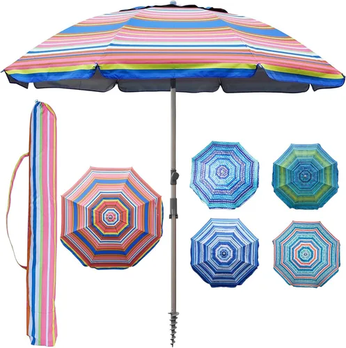 Blissun Sombrilla de playa de 7.2 pies con anclaje de arena, sombrilla de playa portátil para arena con poste inclinable, bolsa de transporte,