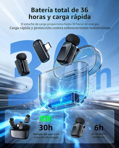 Miniatura 3 de Mini micrófono inalámbrico Lavalier para iPhone y cámara Android, micrófonos inalámbricos de doble canal con cancelación de ruido AI, rango de 328