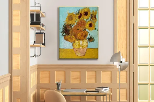 Miniatura 3 de Wieco Art - Gran lienzo enmarcado para pared de girasoles de Vincent Van Gogh, pinturas al óleo, reproducción abstracta, decoraciones de pared