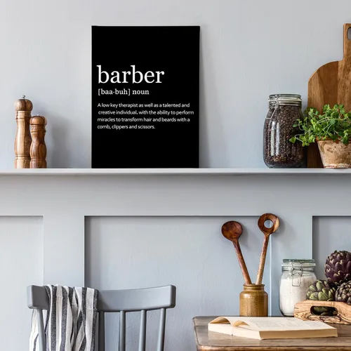 Miniatura 6 de PHAMTE Arte de pared de definición de peluquería, decoración de peluquería moderna, impresión de citas de barbería enmarcadas, pintura en lienzo