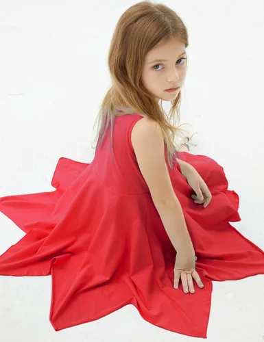Miniatura 3 de Noomelfish Vestido de verano de algodón sin mangas con dobladillo de pañuelo para niñas (3-12 años)