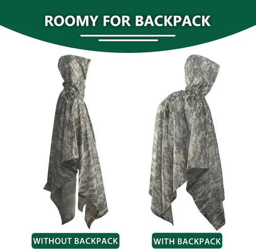 Miniatura 2 de GRVCN Poncho de lluvia militar, impermeable de camuflaje impermeable ligero al aire libre