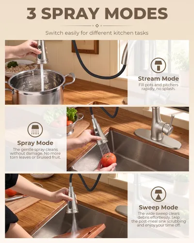 Miniatura 3 de Grifo de cocina con aerosol -WEWE de un solo agujero para fregadero de cocina con placa de cubierta, Plateado, A100806BN Níquel cepillado