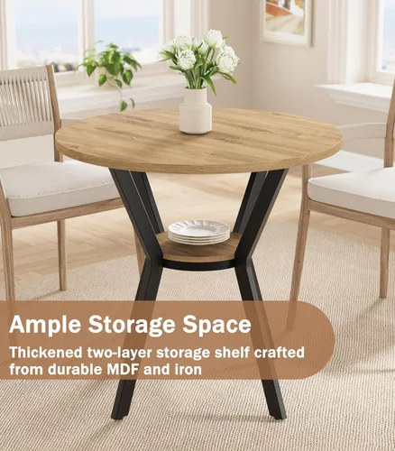 Miniatura 2 de Mesas redondas de cocina para 2-4, mesas de comedor pequeñas de 31.5 pulgadas con almacenamiento, mesa de comedor circular de madera rústica