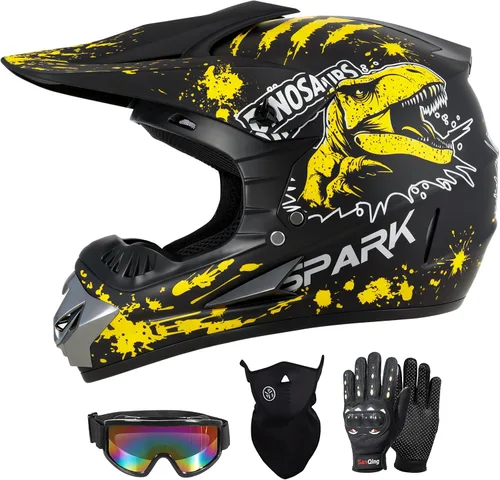 Miniatura 10 de SPARK Youth Kids Dirt Bike Helmets - Lightweight & Vented, Full Face, 4Pcs Set with Gloves, Goggles & Mask for Ages 5-14 (Motocross ATV Off-Road)