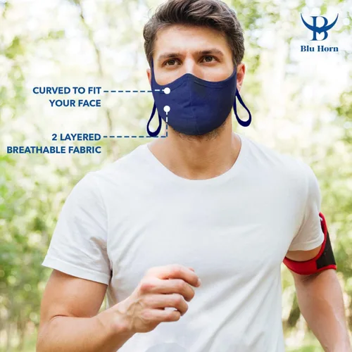 Miniatura 6 de Mascarilla para adulto grande/XL (extra grande), mascarilla de punto de algodón con filtro y tira ajustable Talla XL - Negro/Azul/Gris -Paquete de 3