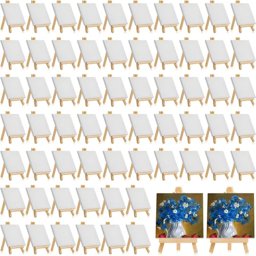 Miniatura 12 de Mimorou Juego de 32 mini lienzos de 3 x 3 pulgadas con caballetes para pintar, regalos navideños, pequeños lienzos estirados para arte, paneles