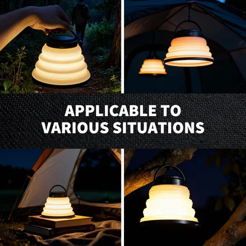Miniatura 8 de Paquete de 2 luces plegables para campamento, funciona con pilas, linterna LED plegable, para campamento, luz blanca cálida, impermeable, lámpara