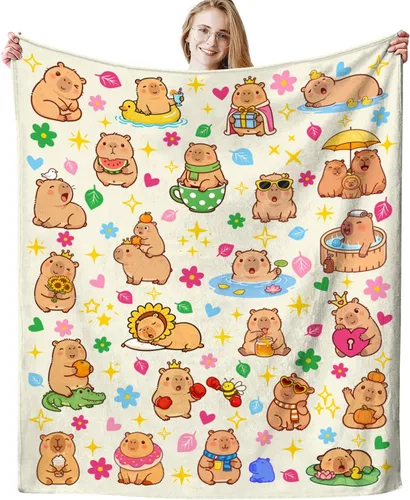 Capybara Gifts Blanket for Kids Boys Girls Soft Cozy Flannel Throw Blankets Bedding Decor Stuff Gifts for Capybara Lovers Girls Women Adults 50"x40"