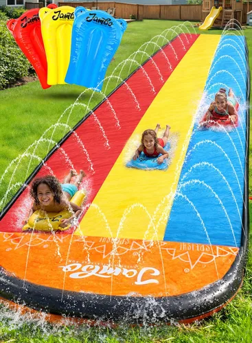 JAMBO Tobogán de Agua Triple Premium con 3 Tablas de Bodyboard, 20 Pies de Deslizamiento y Salpicaduras de Servicio Pesado y Toboganes - Sistema 20'