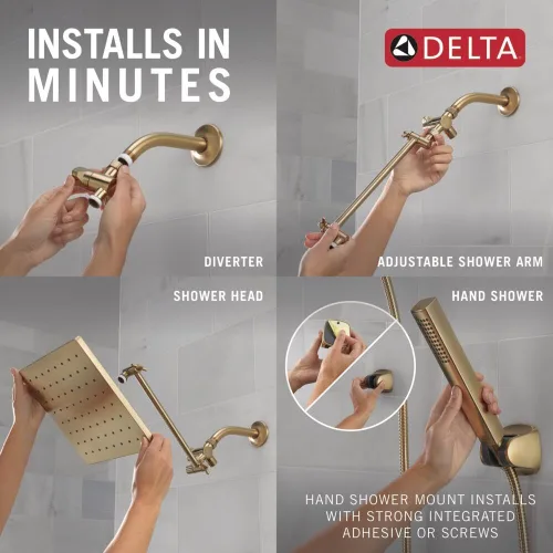 Miniatura 5 de Delta Faucet - Conjunto de regadera tipo lluvia de 10 pulgadas y ducha de mano, regadera cuadrada dorada, de efecto lluvia, ducha de mano, de alta