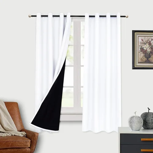 Miniatura 10 de Cortinas opacas para dormitorio con línea negra, 100 % opacas, con aislamiento térmico, cortinas largas para sala de estar, tratamiento de ventanas