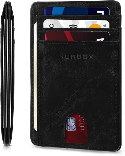 Miniatura 26 de RUNBOX Carteras de cuero minimalistas y delgadas con bloqueo RFID para bolsillo frontal, portatarjetas para hombres y mujeres, regalos para hombres