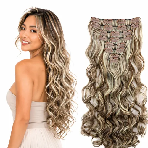 Miniatura 22 de PRETTYSHOP XXL Full Head Set 8 PCs 20 pulgadas Clip en extensiones de pelo Hairpiece Wavy Heat-Resisting, CES1-1_1, 1