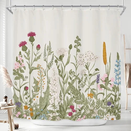 Miniatura 29 de Riyidecor - Cortina de ducha con estampado de flores silvestres para decorar un baño pequeño o una ventana, 36 pulgadas de ancho x 72 pulgadas