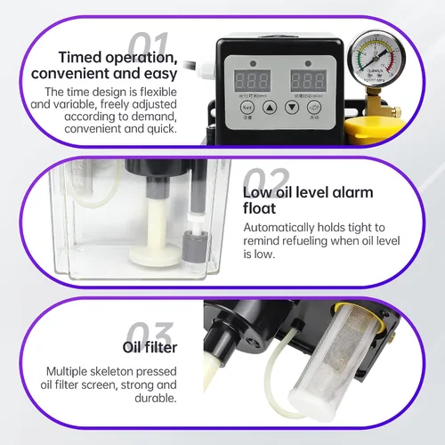 Miniatura 5 de RATTMMOTOR Bomba de aceite lubricante automática 110V 1L, bomba de lubricación electromagnética, control numérico digital, pantalla digital dual