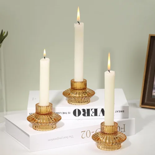Miniatura 10 de Juego de 3 portavelas reversibles, cónicos de cristal gris y candelita para centro de mesa, boda, fiesta, decoración del hogar