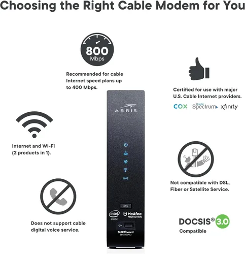 Miniatura 5 de ARRIS (SBG7400AC2) - Combo de enrutador de módem - Fast DOCSIS 3.0 y WiFi AC2350, [Consulte con su proveedor para la compatibilidad], cuatro puertos