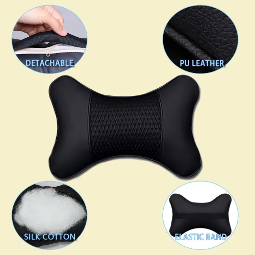 Miniatura 4 de Almohadas para el cuello del automóvil de piel sintética para ambos lados, paquete de 2 almohadas para reposacabezas de automóvil para la mayoría