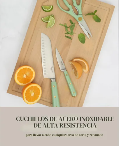 Miniatura 4 de Martha Stewart Juego de 16 cuchillos de cocina Lockton de acero inoxidable de alto carbono con mango forjado triple remachado de ABS, bloque