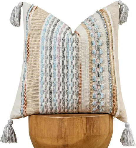 Miniatura 11 de AmHoo - Fundas de almohada de 18 x 18 pulgadas con borlas, fundas de almohada decorativas tejidas con textura de chenilla estilo boho para sofá