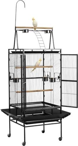 Miniatura 12 de VEVOR Jaula para pájaros, 36.6 x 22.8 x 59.5 pulgadas, parte superior plana, jaula de hierro forjado para pájaros con perchas, bandeja deslizante