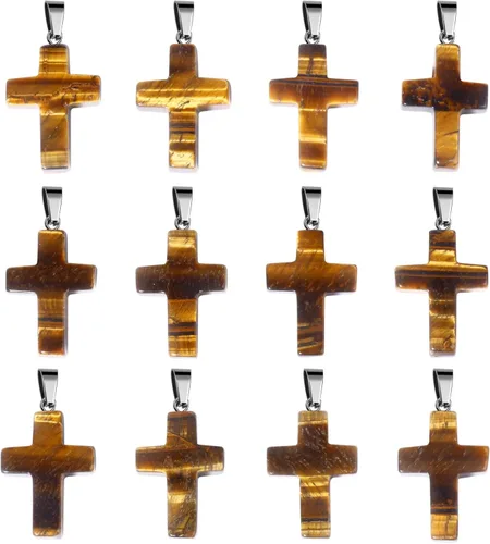 Miniatura 6 de Cadikez 12 piezas colgantes de cruz de piedra natural, cristales curativos de cuarzo chakra reiki colgantes de piedras preciosas dijes a granel
