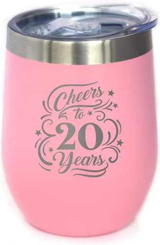 Miniatura 11 de Cheers to 20 Years - Vaso de vino con tapa deslizante - Taza aislada de acero inoxidable - Regalo para el 20 aniversario - Negro