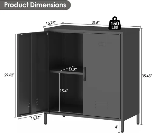 Miniatura 3 de Armario de almacenamiento de metal con puertas y estante, gabinetes de almacenamiento para oficina, aparador para oficina, sala de estar, comedor