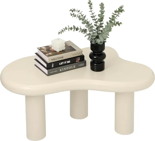 Miniatura 8 de Mesa de Centro Nube de 34"(L), Mesa de Centro de Madera Moderna para Sala de Estar, Mesas Centrales de Acento Únicas con 3 Patas, Mesas de Té