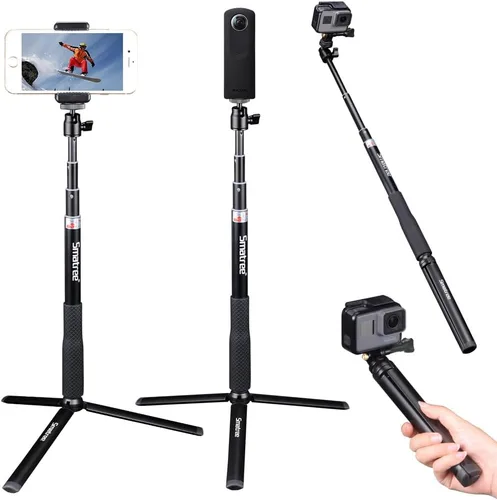 Smatree Palo telescópico para selfie con trípode compatible con Insta360 X5, para GoPro Hero 13/12/11/10/9/8/7/6/5, para OSMO 5 Pro/4/3/Ricoh Theta,