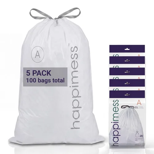 Miniatura 8 de happimess 8 Gallon (30L) Drawstring Trash Bags, Unscented, Clear, Heavy Duty LDPE Liners for Kitchen and Household, Custom Fit, 20 Count