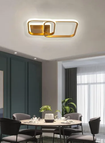 Miniatura 4 de Lámpara de techo LED moderna, lámpara de techo de montaje empotrado de 50 W, lámpara de techo cuadrada geométrica dorada para sala de estar