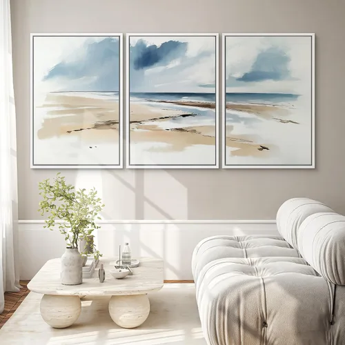 Miniatura 680 de SIGNWIN Lienzo enmarcado para pared, arte con pinceladas de flujo neutro en tonos beige abstractos, ilustraciones, arte moderno, decorativo
