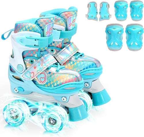Miniatura 11 de Sportneer Patines para niños: 4 tamaños ajustables patines cuádruples con ruedas iluminadas para niñas de 5-8, 8-12 niños pequeños principiantes