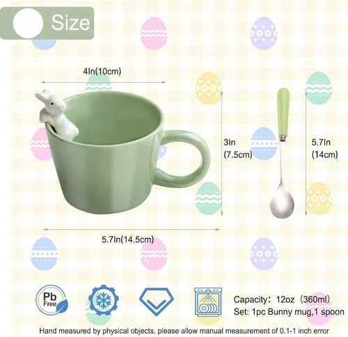 Miniatura 4 de BigNoseDeer Lindas tazas de conejo de Pascua con conejo 3D en el interior, taza de café de cerámica Kawaii de conejo con cuchara, regalos lindos