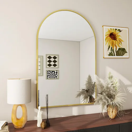 Miniatura 20 de BEAUTYPEAK Espejo de baño de arco de 20 x 30 pulgadas, espejo de pared con marco de metal para dormitorio, entrada, sala de estar, plateado Plata