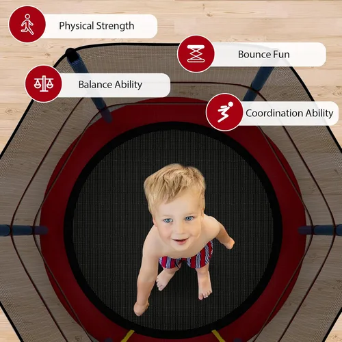 Miniatura 7 de Goplus Trampolín de 55 pulgadas para niños, cama elástica para niños con red de seguridad, diseño sin costuras, mini rebote recreativo